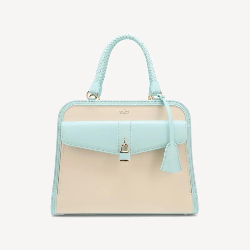 Bel-Air Handtasche - Blau-weißes Kalbsleder (poliertes Messing)