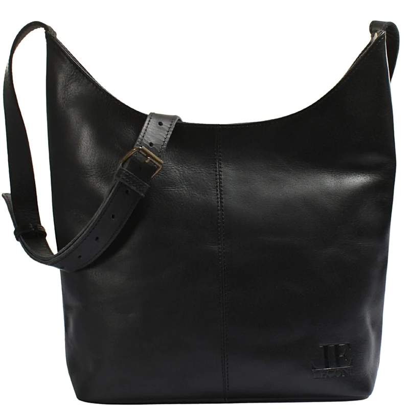 mittlere Umhängetasche Schultertasche Beuteltasche Damentasche Leder schwarz LE0072