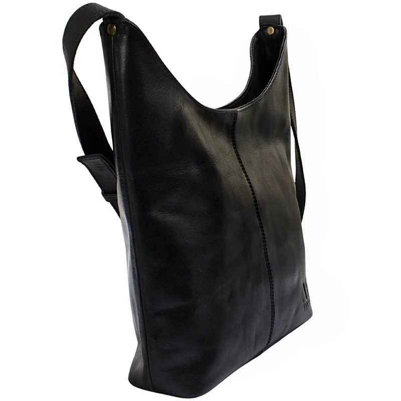 mittlere Umhängetasche Schultertasche Beuteltasche Damentasche Leder schwarz LE0072