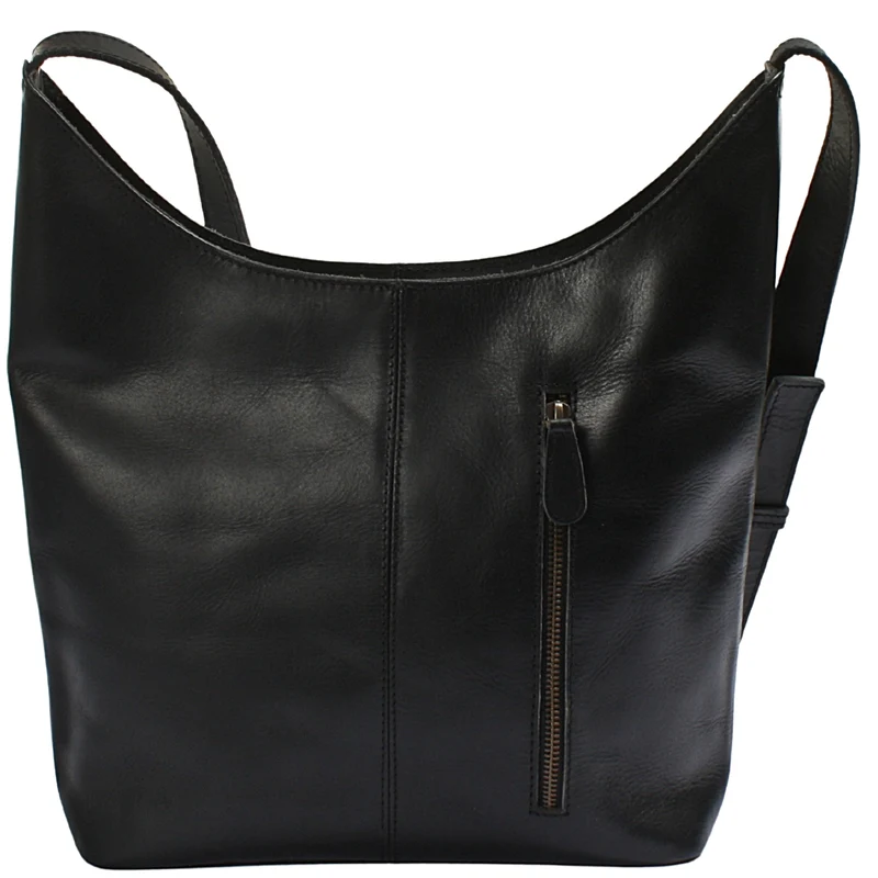 mittlere Umhängetasche Schultertasche Beuteltasche Damentasche Leder schwarz LE0072