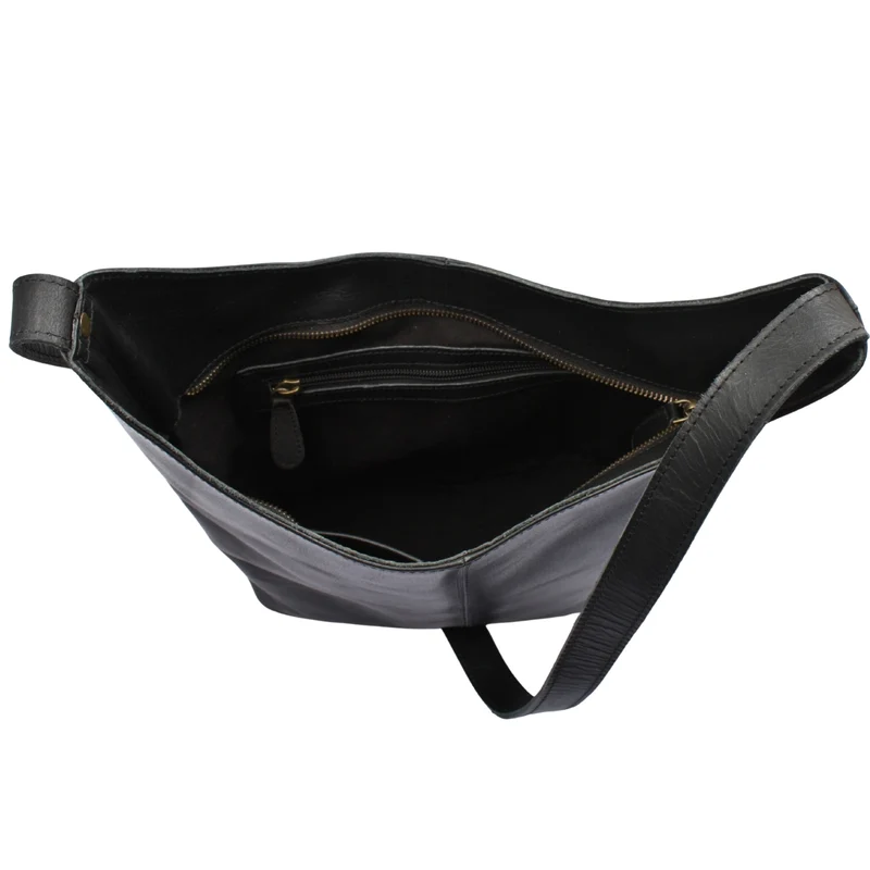 mittlere Umhängetasche Schultertasche Beuteltasche Damentasche Leder schwarz LE0072
