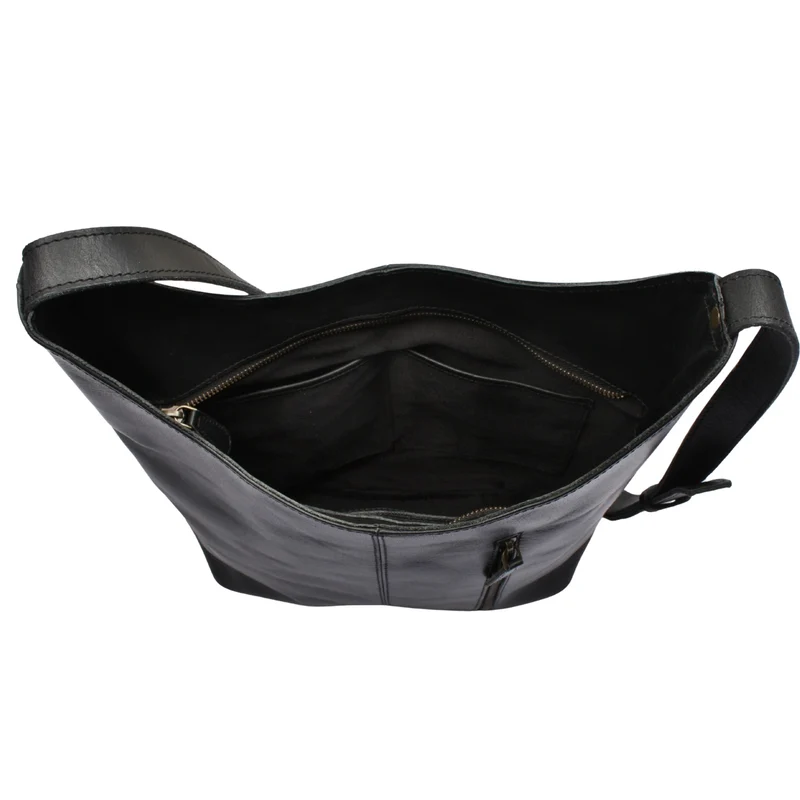 mittlere Umhängetasche Schultertasche Beuteltasche Damentasche Leder schwarz LE0072