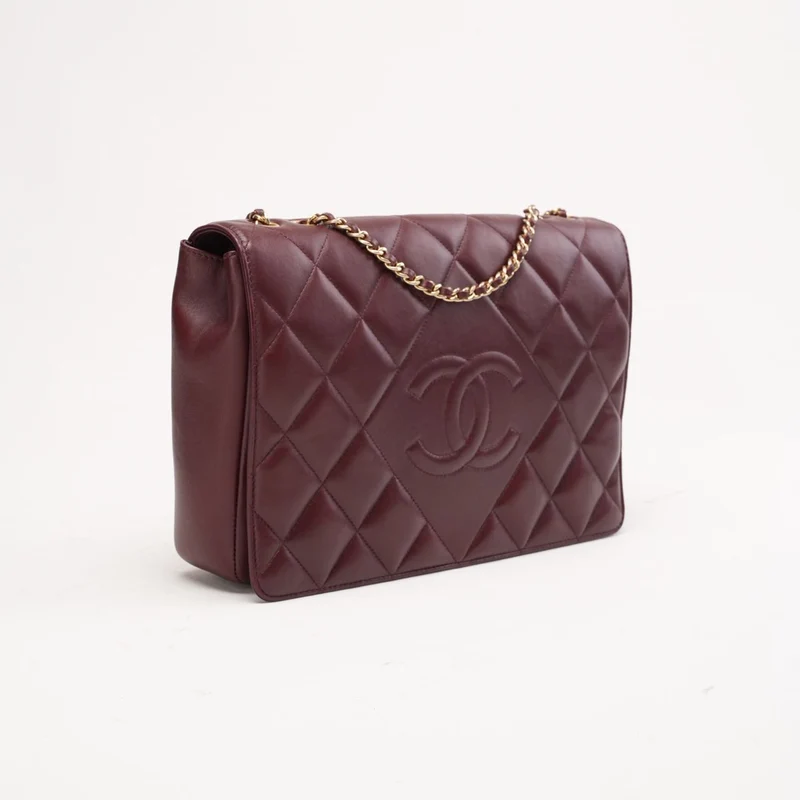Chanel Große Klassische Klapptasche aus Lammleder, Burgunderrot, 2014