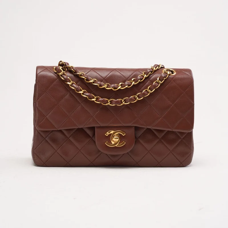Chanel Vintage Kleine Doppelflap-Tasche, schokoladenbraun, 1996