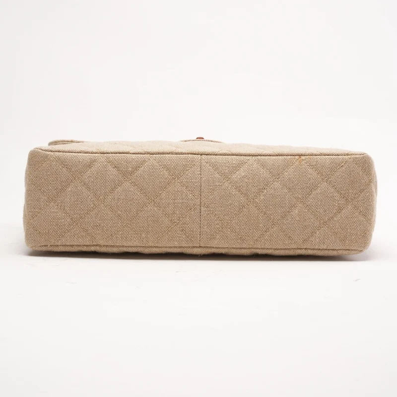 Chanel Vintage Jumbo Classic Single Flap Leinen-Canvas Beige 1997