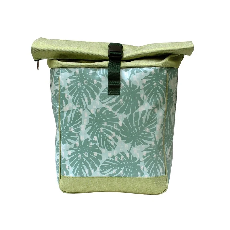 IKURI Kombi Fahrradtasche Rucksack Monstera – wasserdicht, 13–21 l, handgefertigt