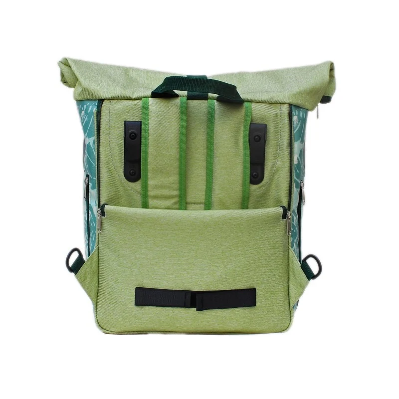 IKURI Kombi Fahrradtasche Rucksack Monstera – wasserdicht, 13–21 l, handgefertigt