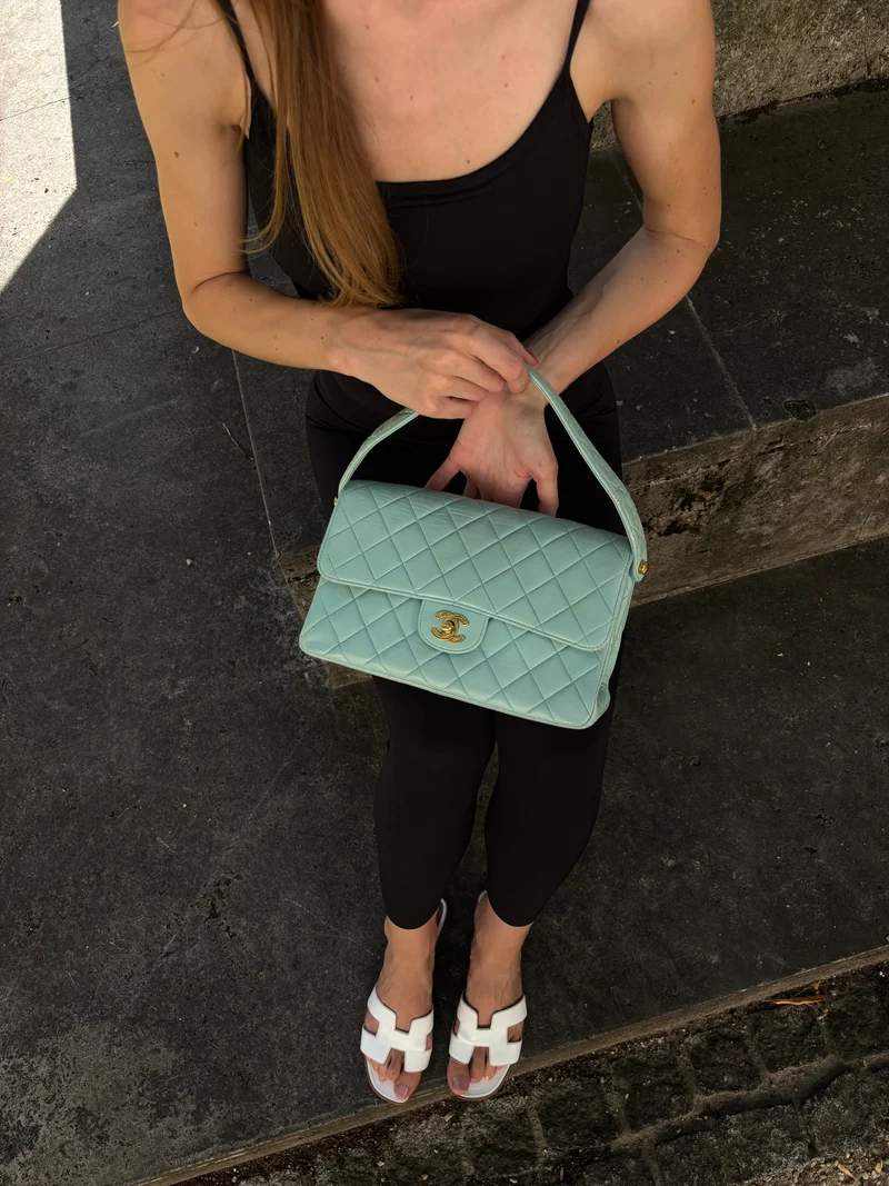 Chanel Medium Classic Double Side Flap Bag aus Lammleder, Tiffany-Blau, 1997