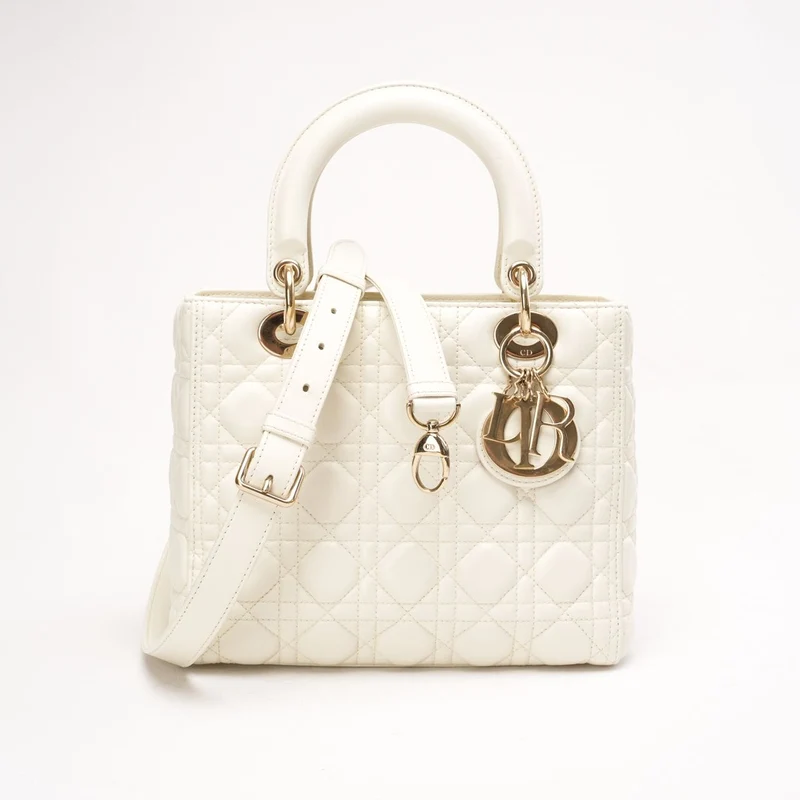 Christian Dior Medium Lady Dior Bag Latte Cannage Lammleder 2018