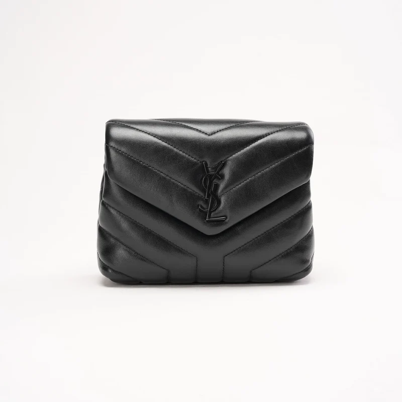 Schwarze Saint Laurent Toy Loulou Kettentasche aus Y-gestepptem Kalbsleder