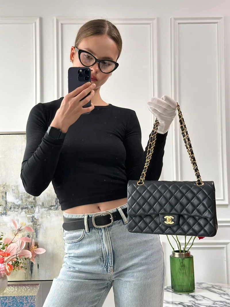 Chanel Classic Medium Double Flap Lamb Black 2017