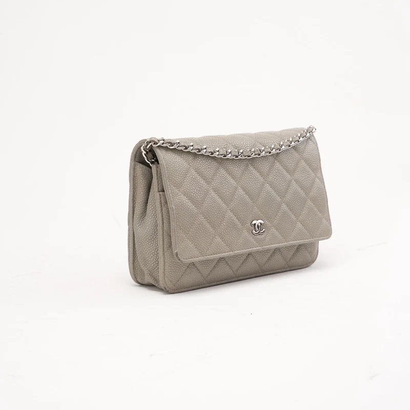 Chanel Grey Caviar Classic Wallet On Chain WOC Silber 2012