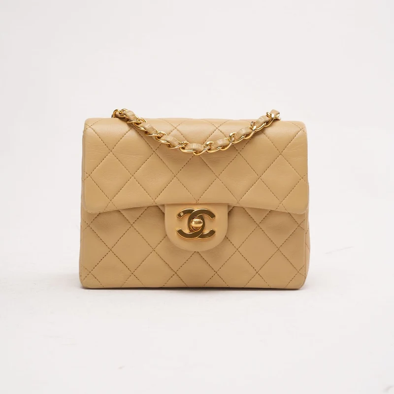Chanel Vintage Mini Square Classic Flap Bag, Lammbeige, 1991