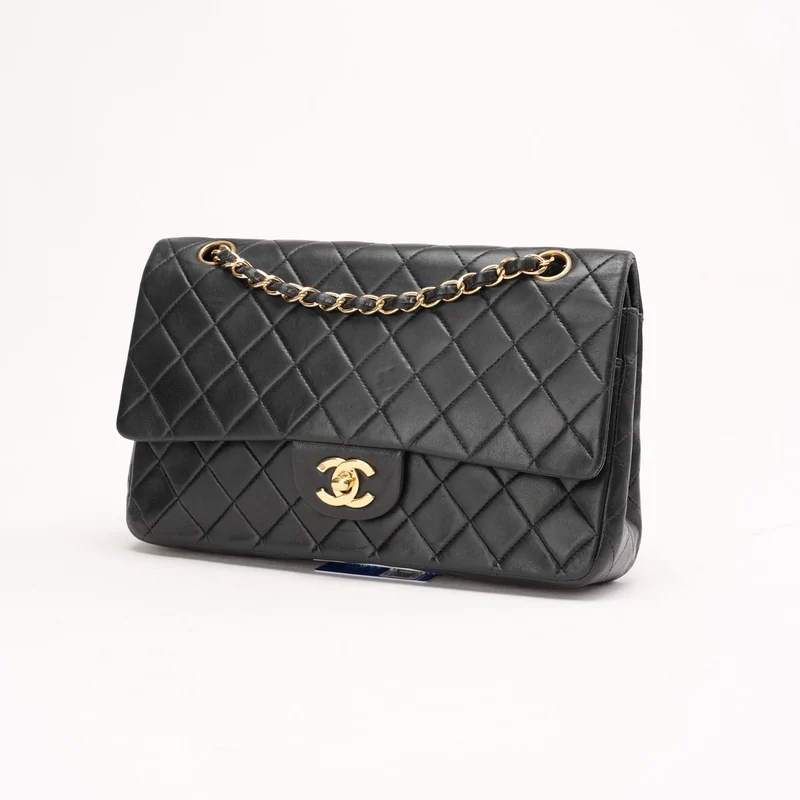 Chanel Vintage Lammleder Medium Classic Double Flap Bag Schwarz 2003