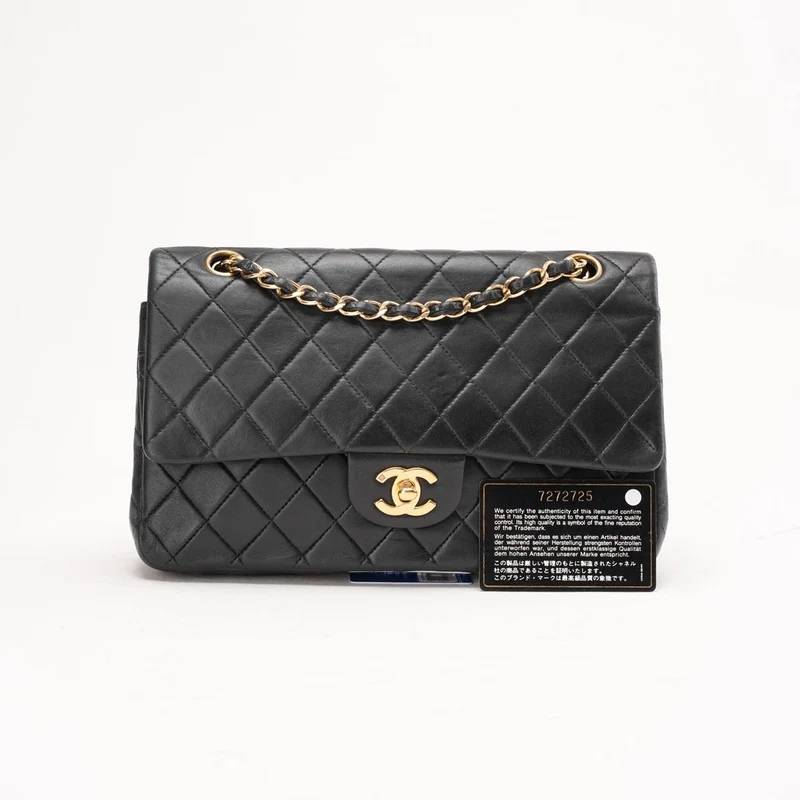 Chanel Vintage Lammleder Medium Classic Double Flap Bag Schwarz 2003