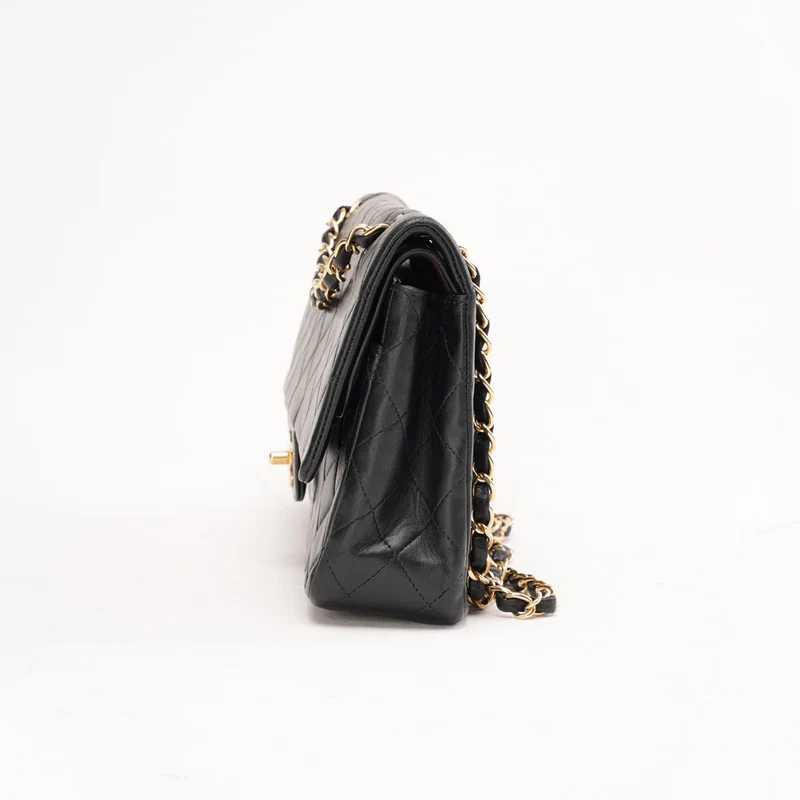 Chanel Vintage Lammleder Medium Classic Double Flap Bag Schwarz 2003