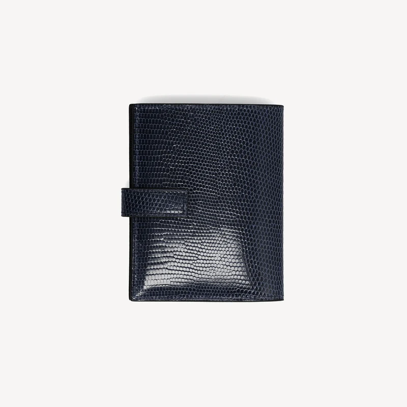 Geldbörse aus Eidechsenleder - Marineblau (mit Laschenverschluss)