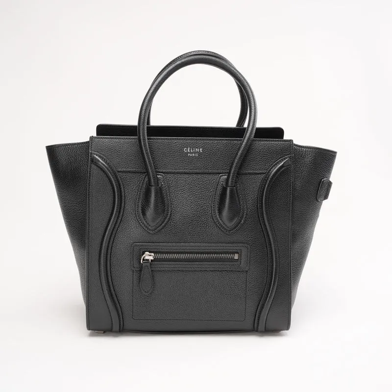 Celine Micro Luggage Tote Bag aus schwarzem, genarbtem Kalbsleder, 2018