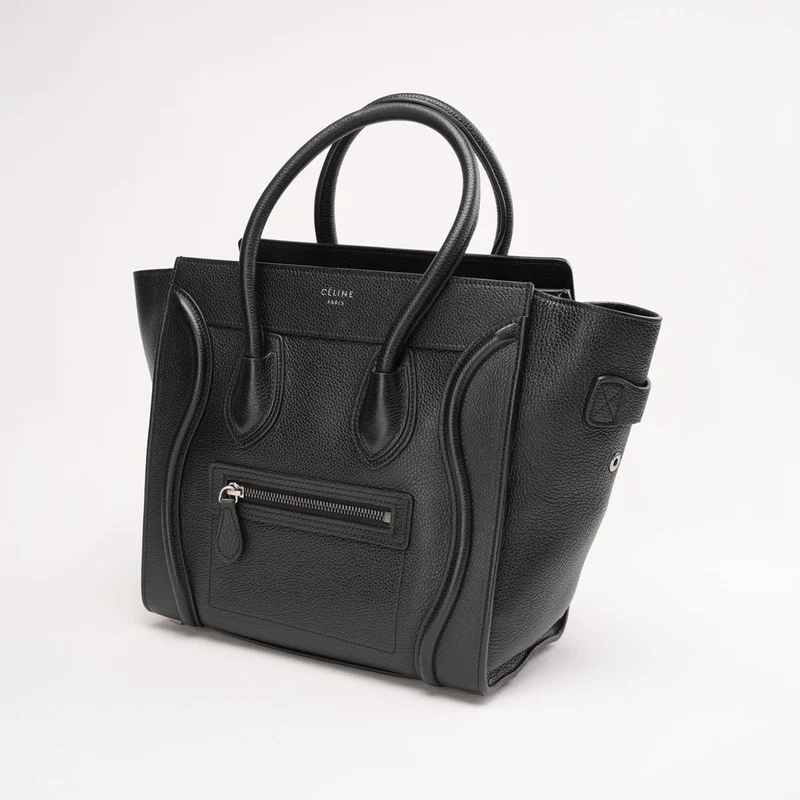 Celine Micro Luggage Tote Bag aus schwarzem, genarbtem Kalbsleder, 2018