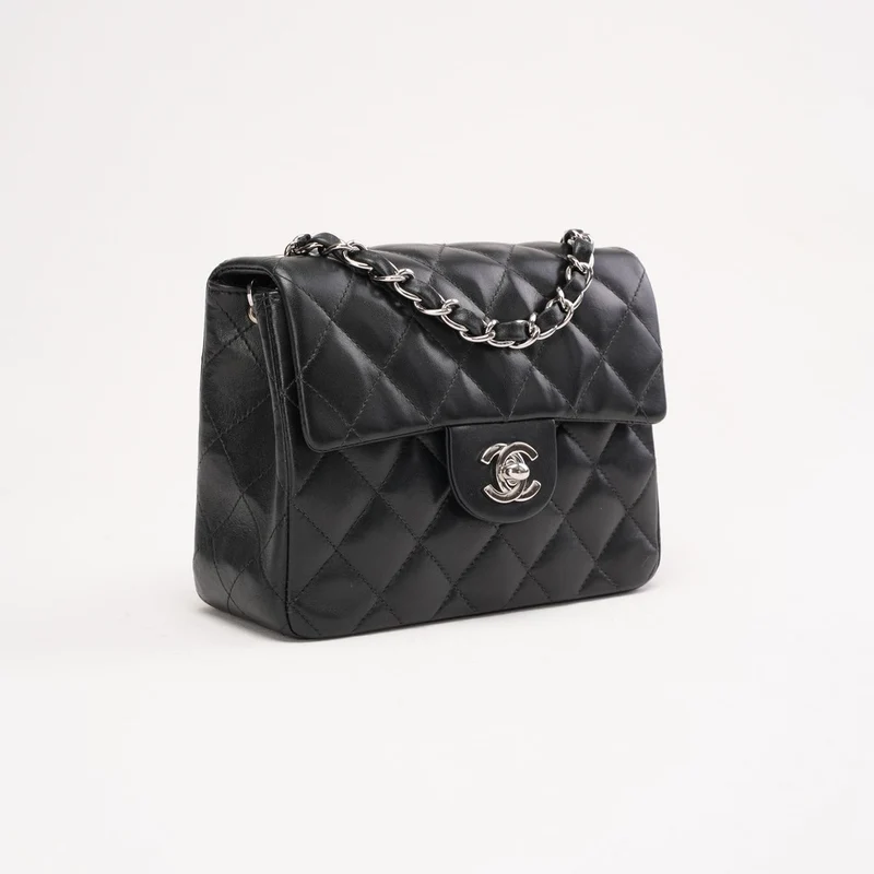 Chanel Vintage Mini Square Classic Flap Bag aus Lammleder, Schwarz, 2005