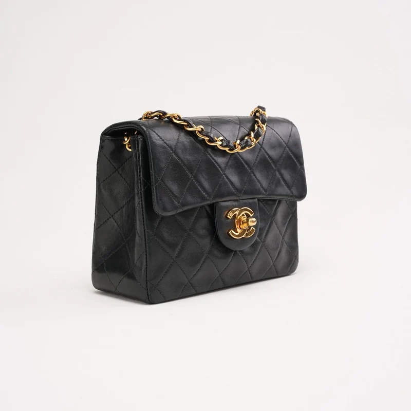 Chanel Vintage Mini Square Flap Bag aus Lammleder, schwarz, 1997