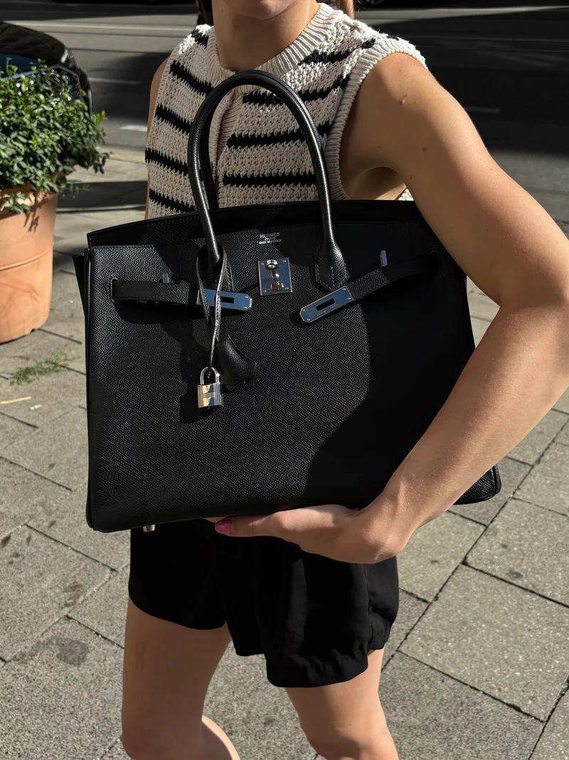 Hermès Birkin 35 aus schwarzem Epsom-Holz mit Palladium-Beschlägen, K-Square-Design, 2007