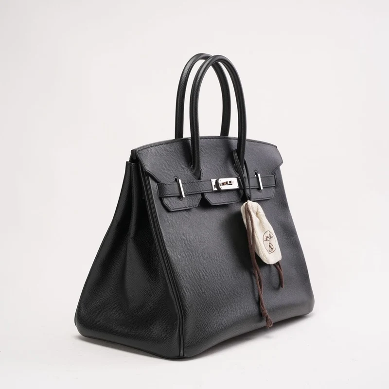 Hermès Birkin 35 aus schwarzem Epsom-Holz mit Palladium-Beschlägen, K-Square-Design, 2007