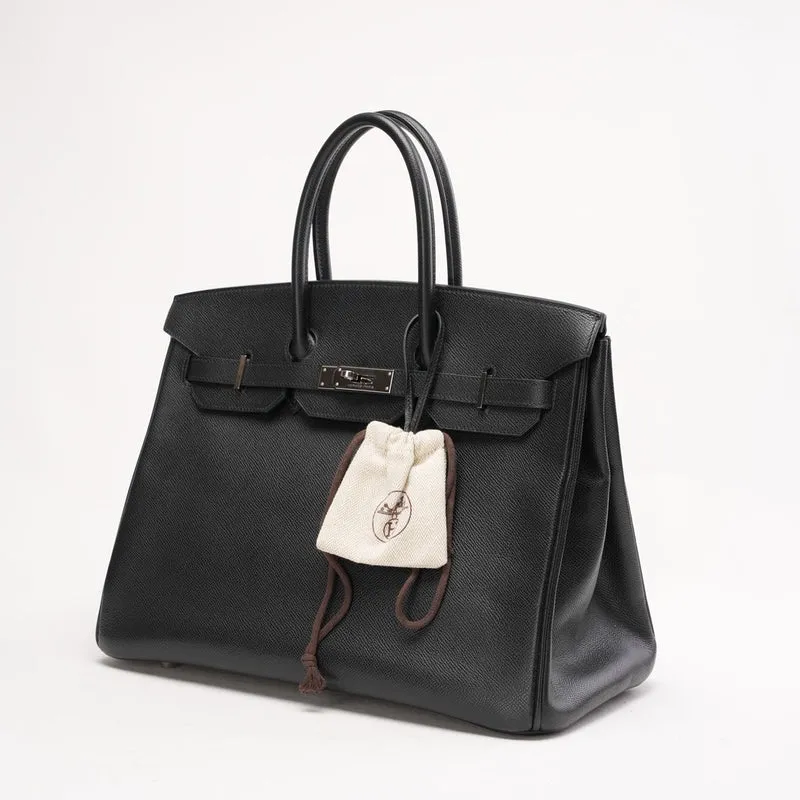 Hermès Birkin 35 aus schwarzem Epsom-Holz mit Palladium-Beschlägen, K-Square-Design, 2007