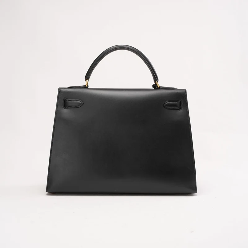 Hermès Vintage Kelly Sellier 32 Box Leder Schwarz W Kreis 1993
