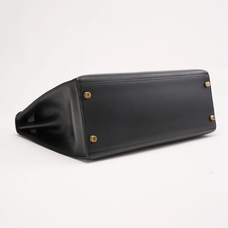 Hermès Vintage Kelly Sellier 32 Box Leder Schwarz W Kreis 1993