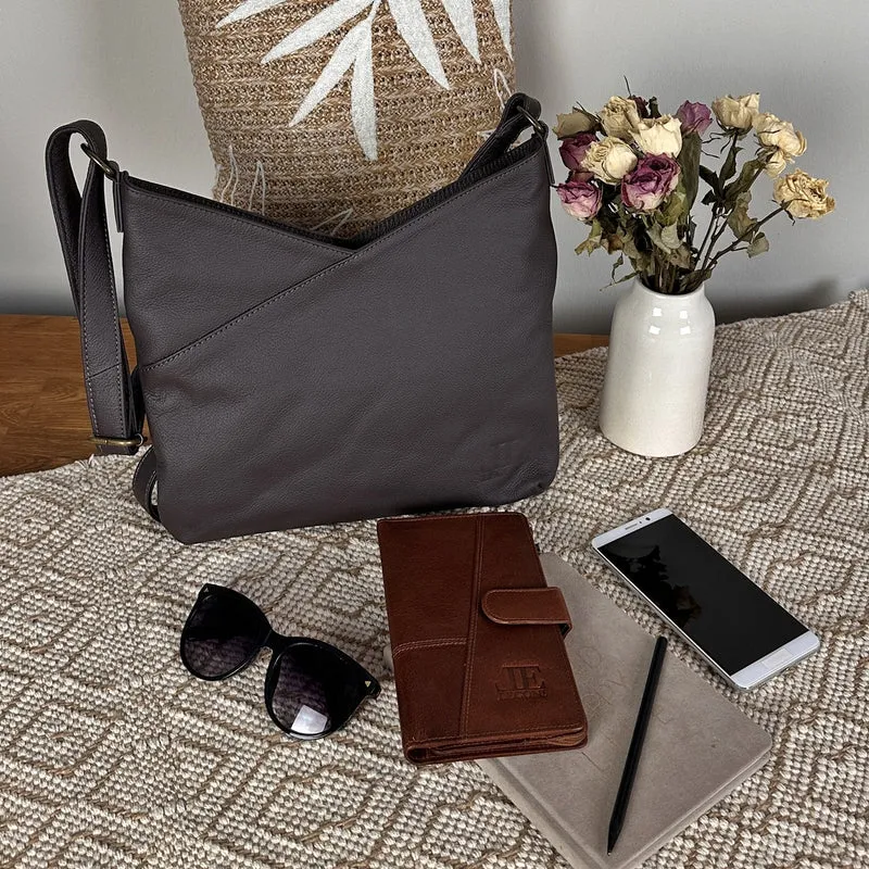 Damentasche Umhängetasche Handtasche Leder kaffeebraun LE0065
