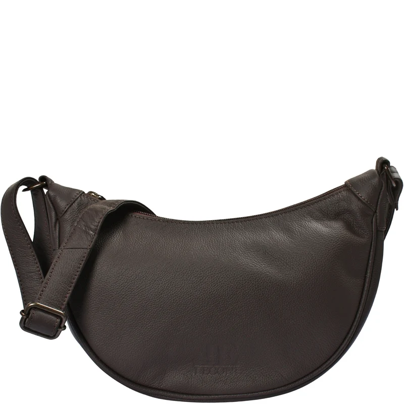 Half-Moon Bag Cross-Body Umhängetasche Schultertasche Leder kaffeebraun LE0075