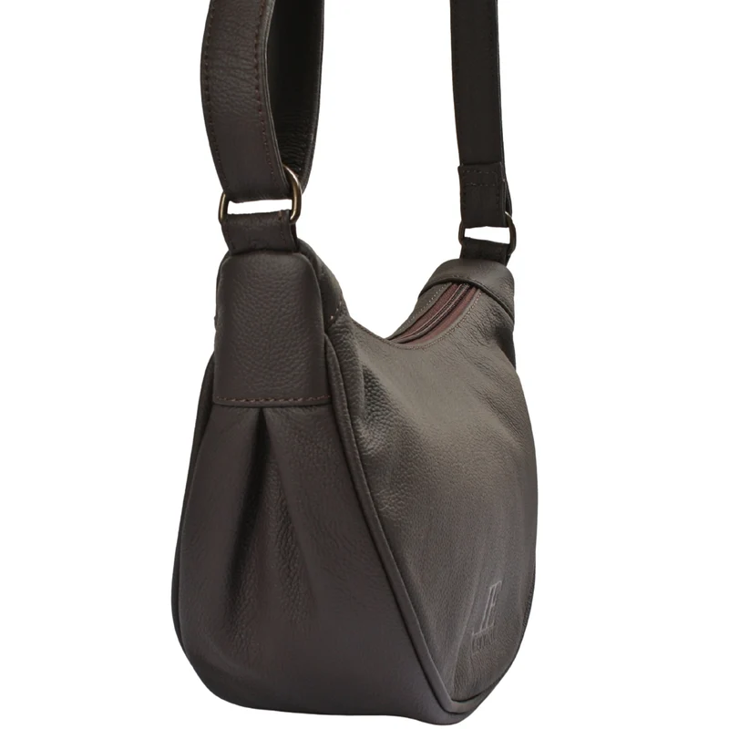 Half-Moon Bag Cross-Body Umhängetasche Schultertasche Leder kaffeebraun LE0075