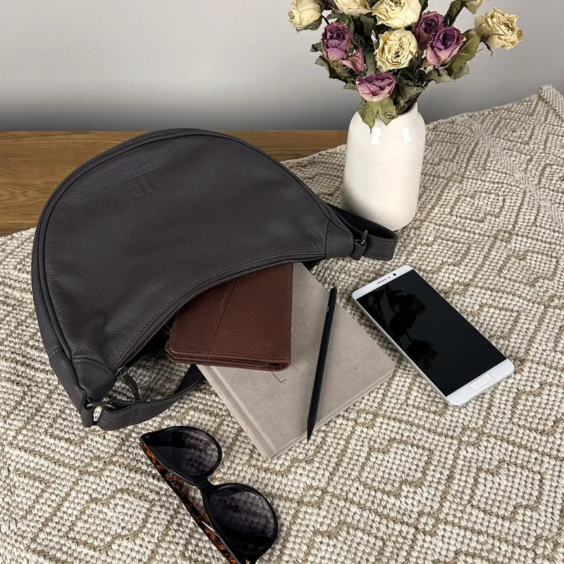Half-Moon Bag Cross-Body Umhängetasche Schultertasche Leder kaffeebraun LE0075
