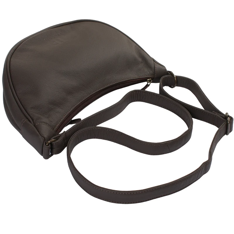 Half-Moon Bag Cross-Body Umhängetasche Schultertasche Leder kaffeebraun LE0075