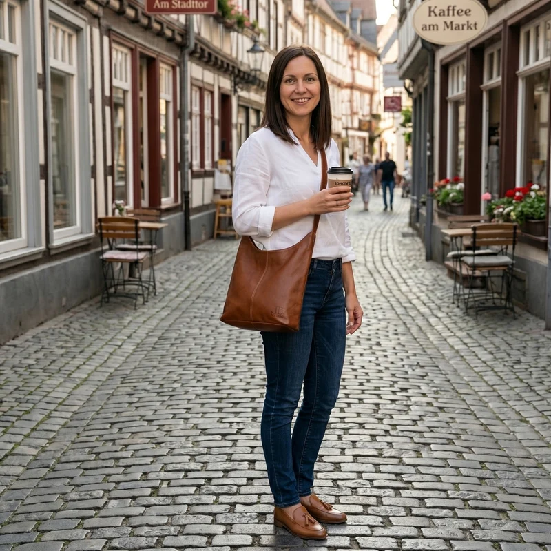 mittlere Umhängetasche Schultertasche Beuteltasche Damentasche Leder braun LE0072