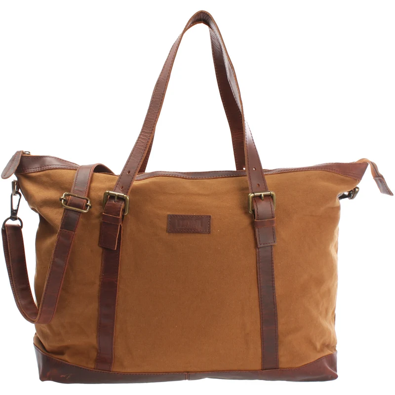 B-Ware Weekender Reisetasche Shopper Damen Herren Leder Canvas cognac LE2013