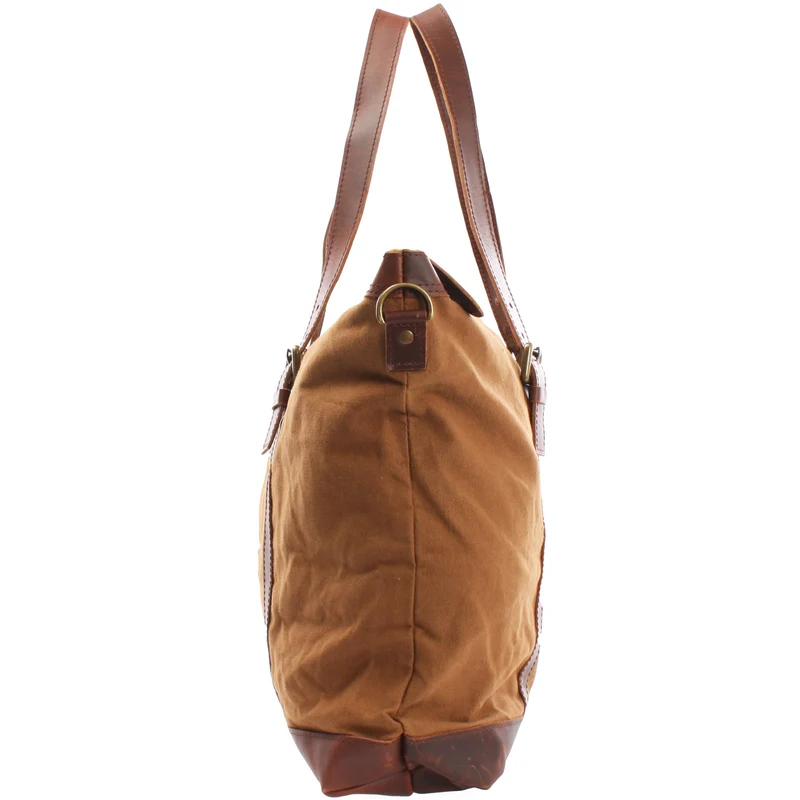 B-Ware Weekender Reisetasche Shopper Damen Herren Leder Canvas cognac LE2013