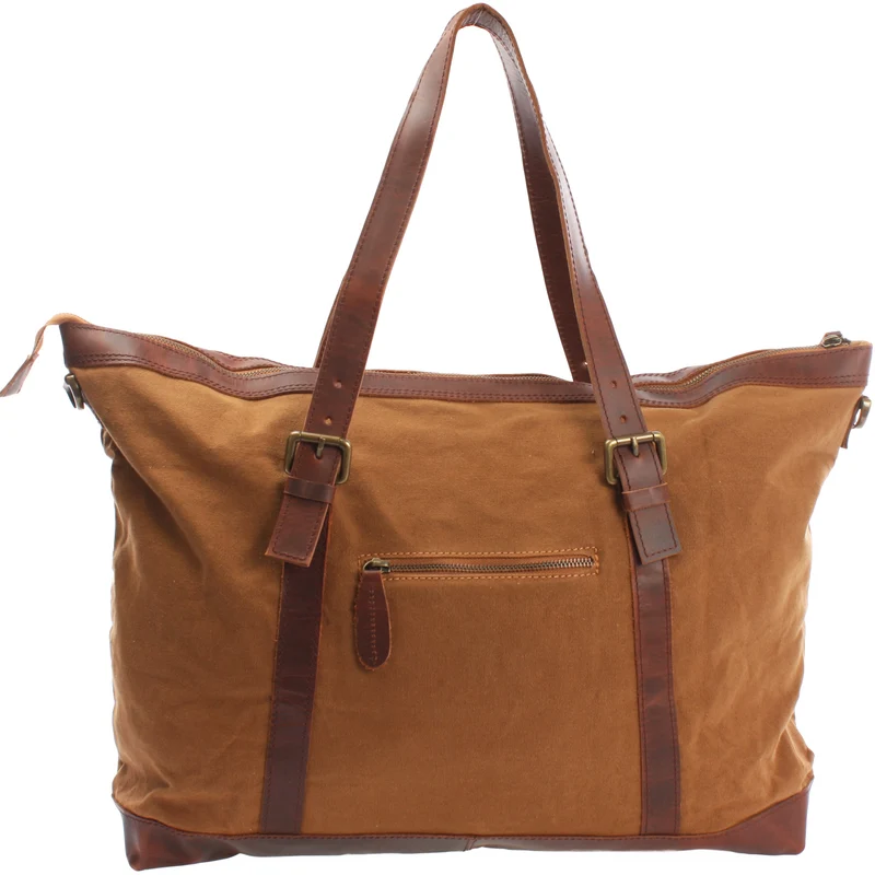 B-Ware Weekender Reisetasche Shopper Damen Herren Leder Canvas cognac LE2013
