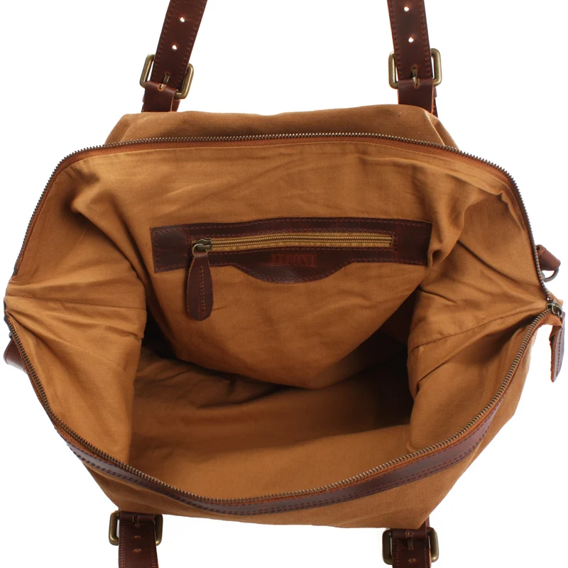 B-Ware Weekender Reisetasche Shopper Damen Herren Leder Canvas cognac LE2013