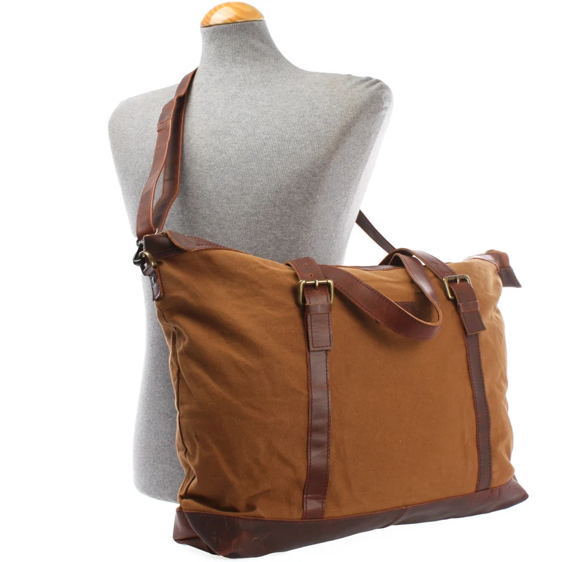 B-Ware Weekender Reisetasche Shopper Damen Herren Leder Canvas cognac LE2013
