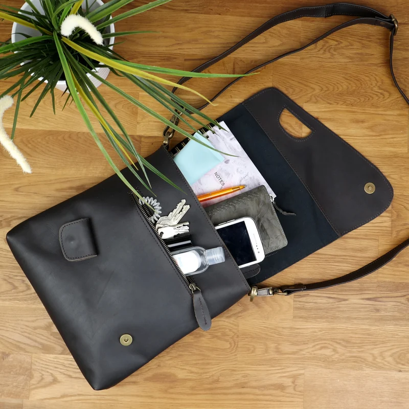 Umhängetasche Ledertasche Schultertasche Leder dunkelbraun LE3027
