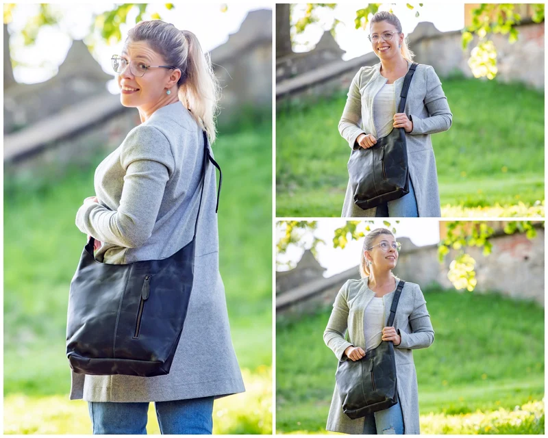 B-Ware große Umhängetasche Schultertasche Beuteltasche Damentasche Leder grau LE0055