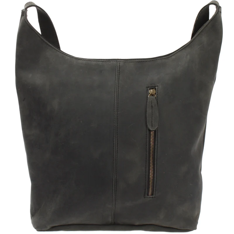 B-Ware große Umhängetasche Schultertasche Beuteltasche Damentasche Leder grau LE0055