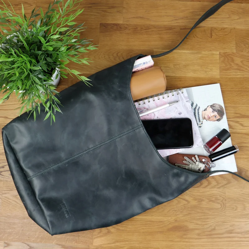 B-Ware große Umhängetasche Schultertasche Beuteltasche Damentasche Leder grau LE0055
