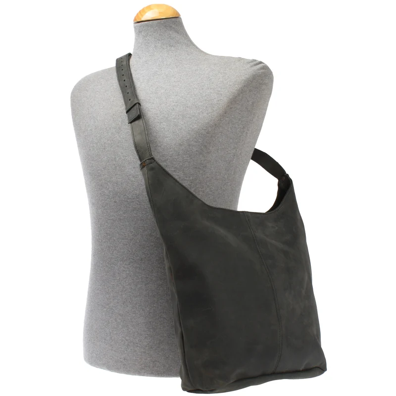 B-Ware große Umhängetasche Schultertasche Beuteltasche Damentasche Leder grau LE0055