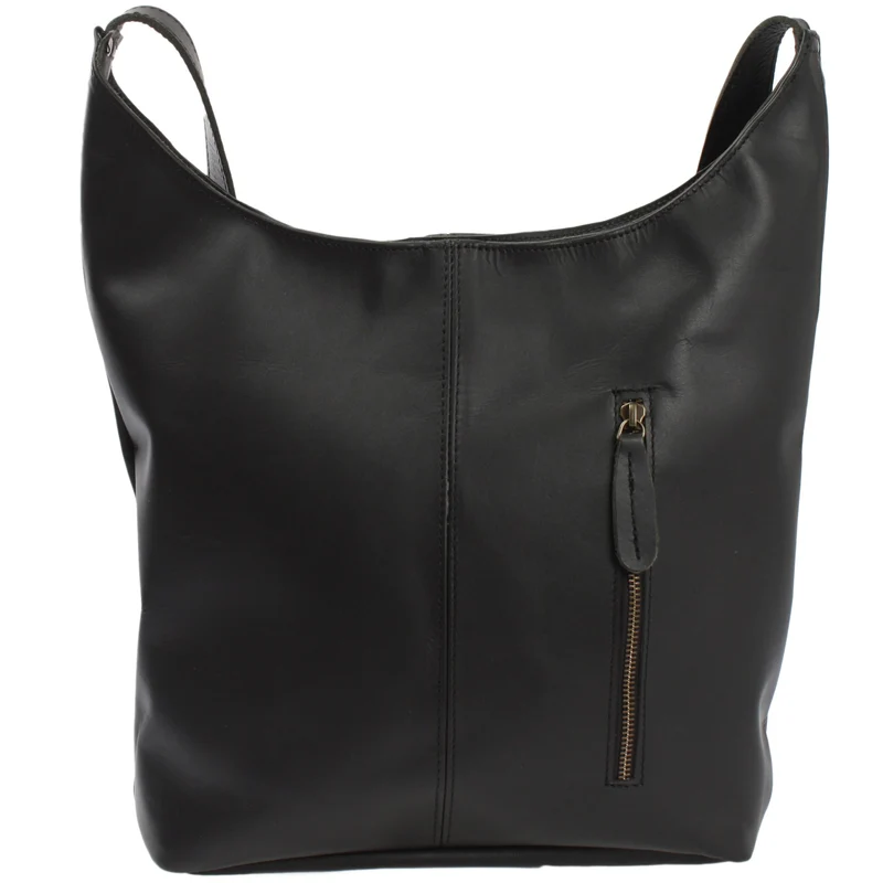 große Umhängetasche Schultertasche Beuteltasche Damentasche Leder schwarz LE0055
