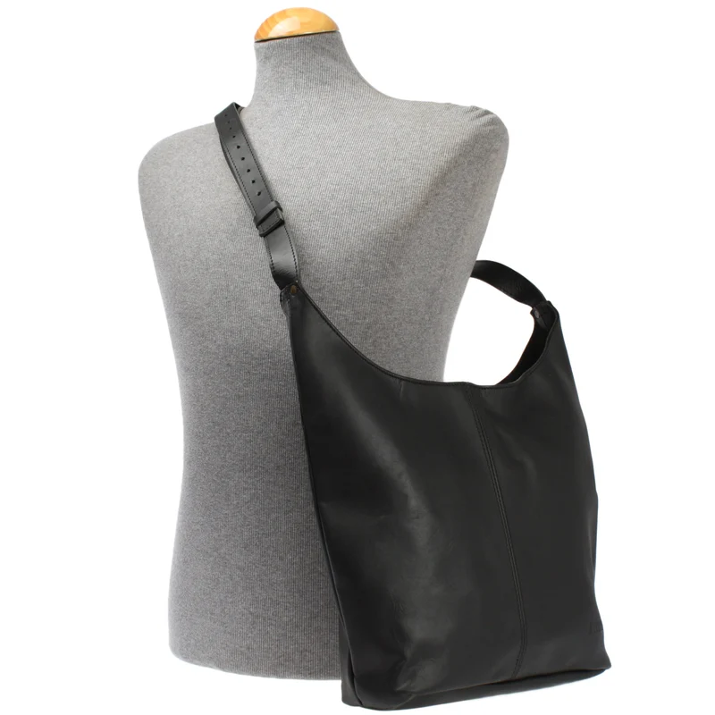 große Umhängetasche Schultertasche Beuteltasche Damentasche Leder schwarz LE0055
