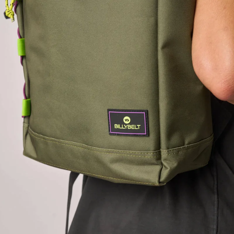 Roll-Top Rucksack aus 100% recyceltem Polyester - Khaki und Schwarz