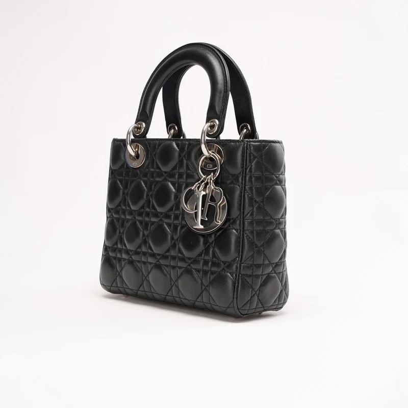 Christian Dior Schwarze kleine Lady Dior Tasche aus Cannage-Lammleder 2016